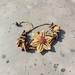 Handcrafted Adjustable Bracelet Natural Seed Beads Floral Design Bohemian Style